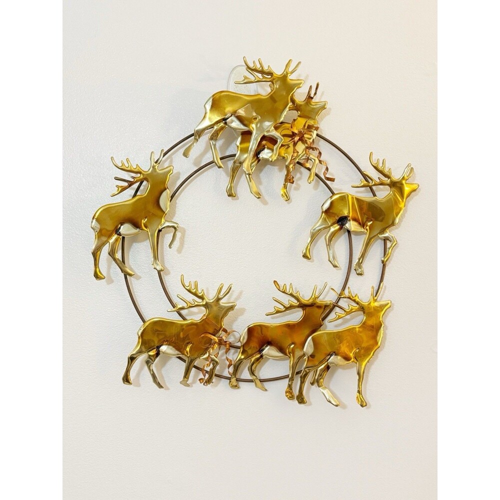 Vintage Brass Copper Reindeer Wreath Christmas Vintage Christmas Home Interior